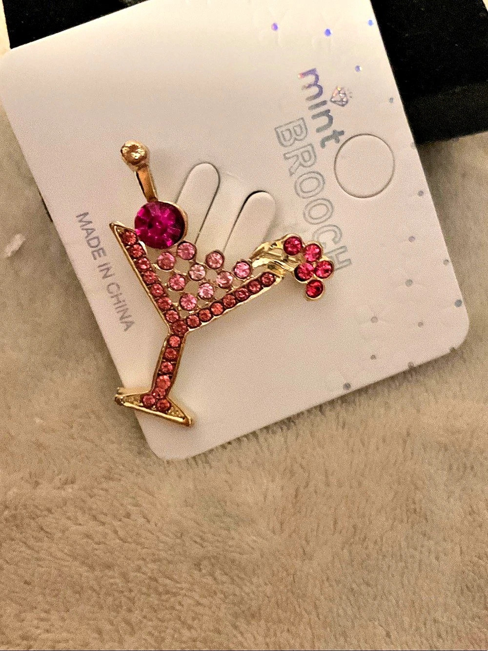Mint Pink Rhinestone Brooch NWT